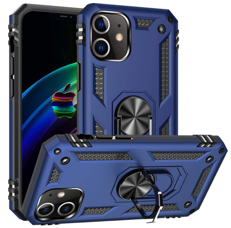 iPhone 12 /12 pro phone case blue ring armor anti drop shockproof rugged protective