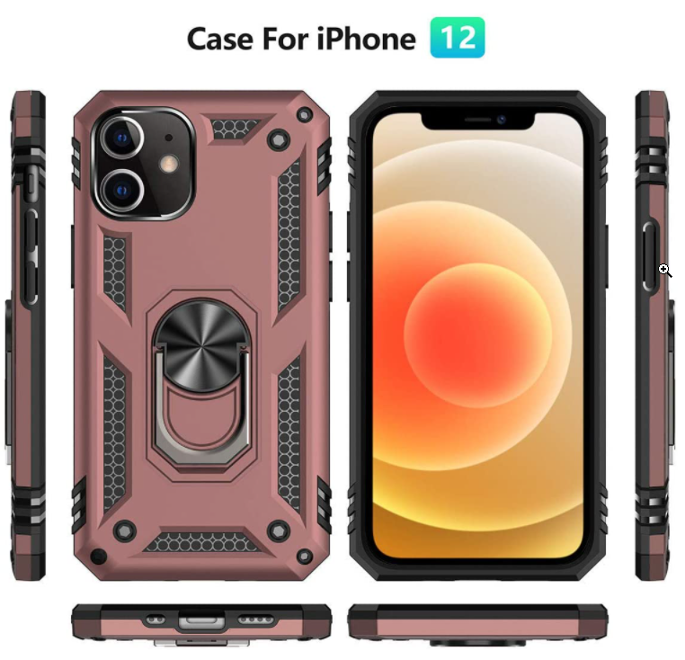 iPhone 12 /12 pro phone case rose gold ring armor anti drop shockproof rugged protective