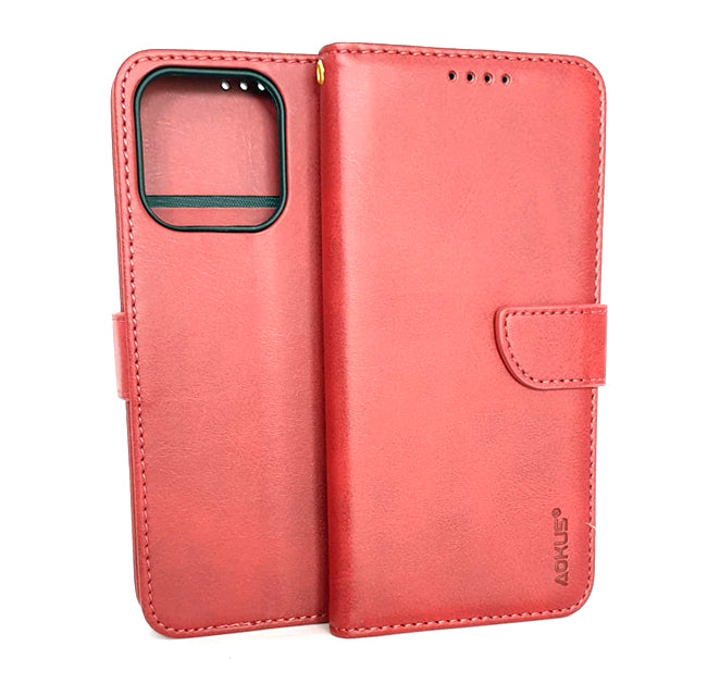 iPhone 13 Pro Max (6.7") phone case wallet cover flip anti drop anti slip shockproof red